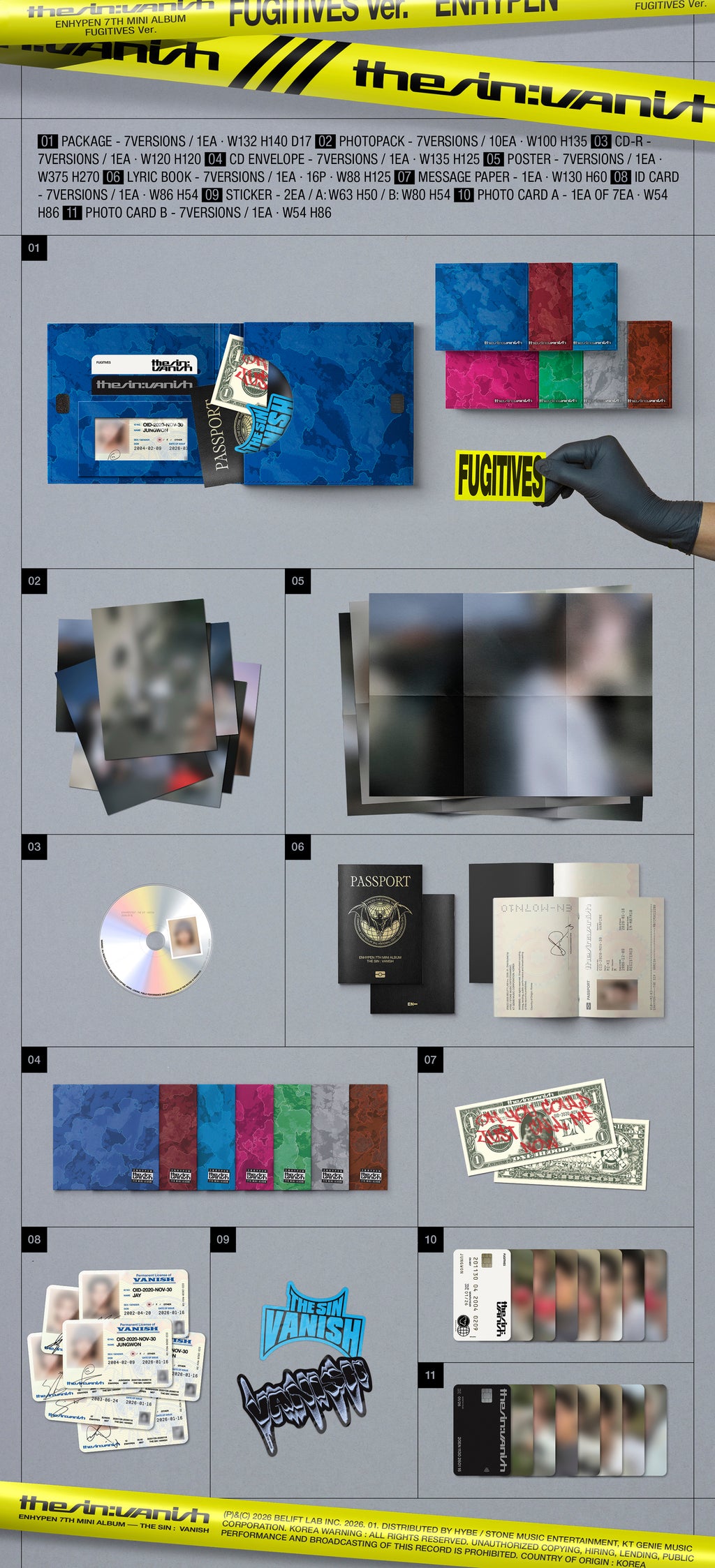 ENHYPEN - 7TH MINI ALBUM [THE SIN : VANISH] (FUGITIVES VERSION) Inclusions