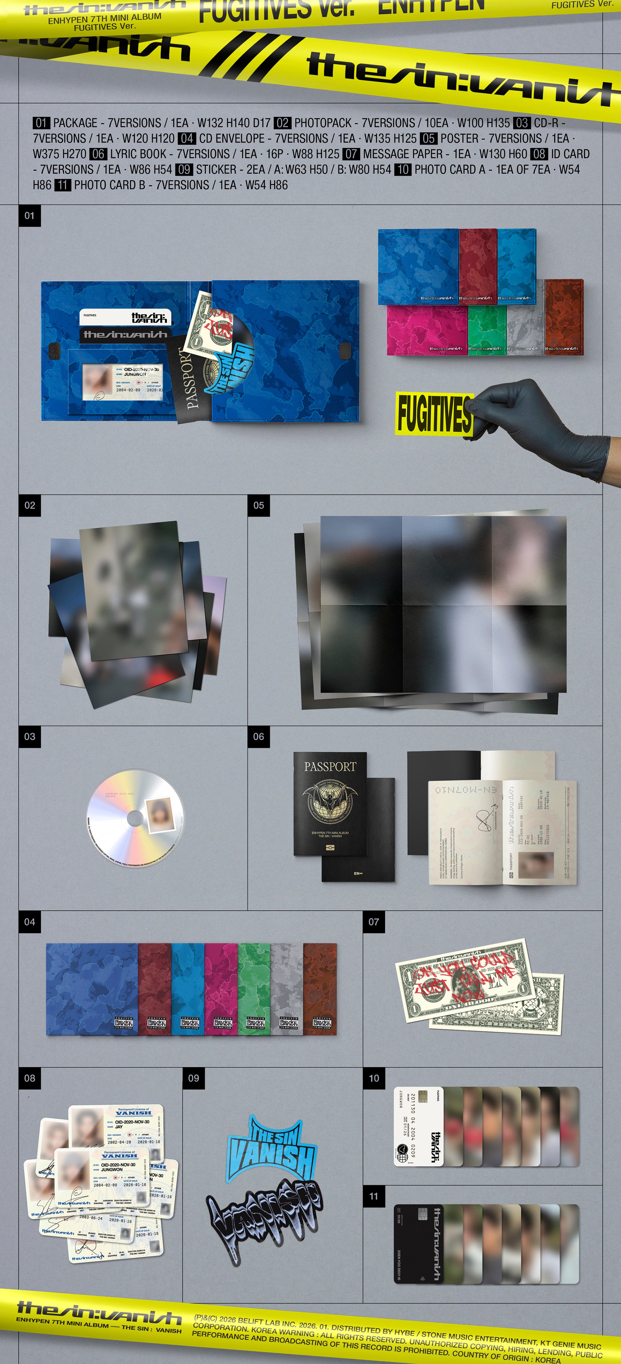 ENHYPEN - 7TH MINI ALBUM [THE SIN : VANISH] (FUGITIVES VERSION) Inclusions