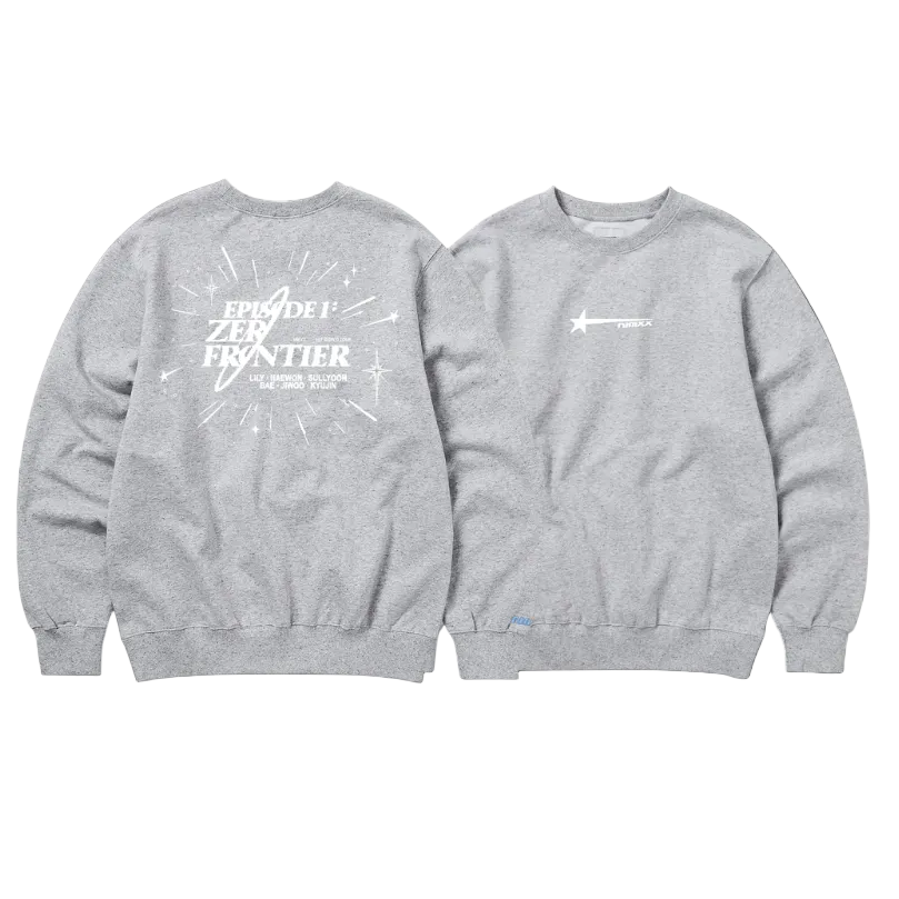 NMIXX POP-UP EXCLUSIVE GREY SWEATSHIRT FRONT BACK