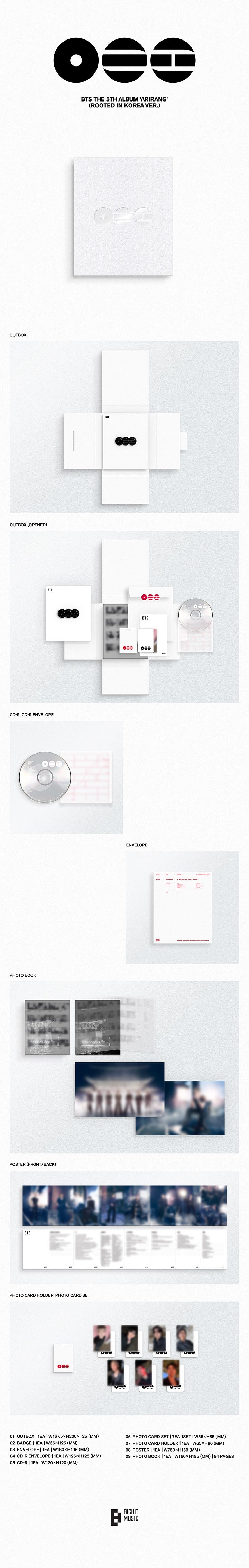 BTS THE 5TH ALBUM ARIRANG (2 VERSIONS) Inclusions