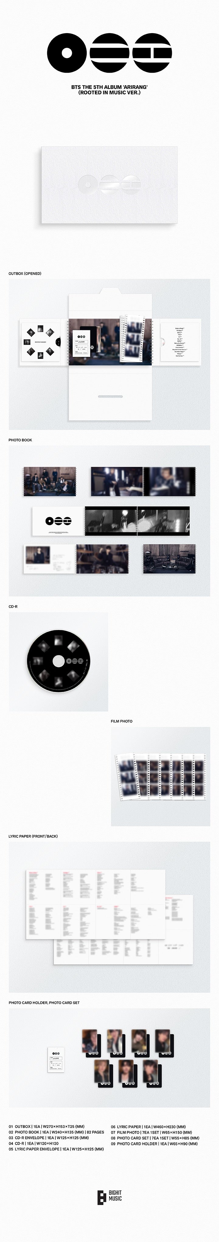 BTS THE 5TH ALBUM ARIRANG (2 VERSIONS) Inclusions